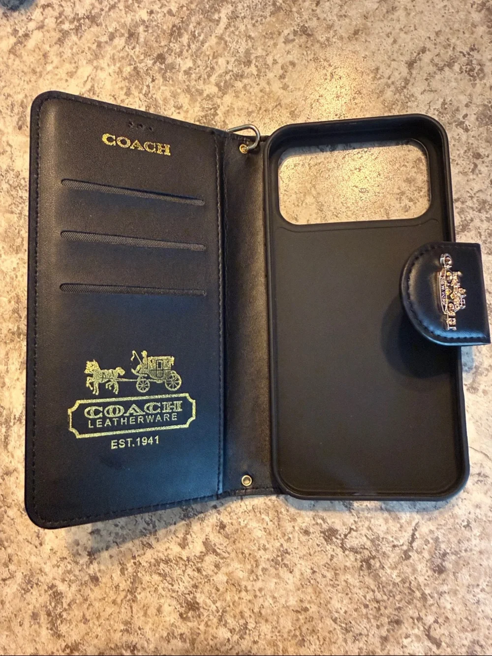 Coach Black Signature Canvas Wristlet Phone Folio with Wrist Strap